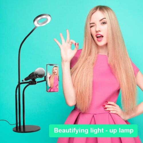 3 in 1 Table Selfie Ring Light Photography Phone Houlder Microphone Stick Lighting Video Studio 3 Color Temperature LED 10 Level