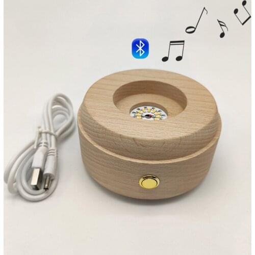 3D Wooden Lamp Base Round USB lithium Bluetooth Music box LED Display Base for Ball Crystal Sphere DIY Lighting Accessories