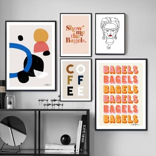 Abstrac Art Quote Bagels Bagels Coffee Picture Wall Poster Nature Shapes For Livingroom Kitchen Canvas Painting Home Decor Print