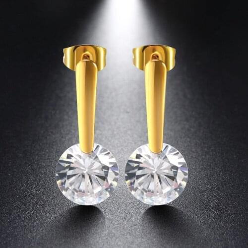 Beiliwol Fashion Stud Earrings for Women 316L Stainless Steel Orange Round Crystal Zircon Stone Wedding Jewelry Ear Accessories