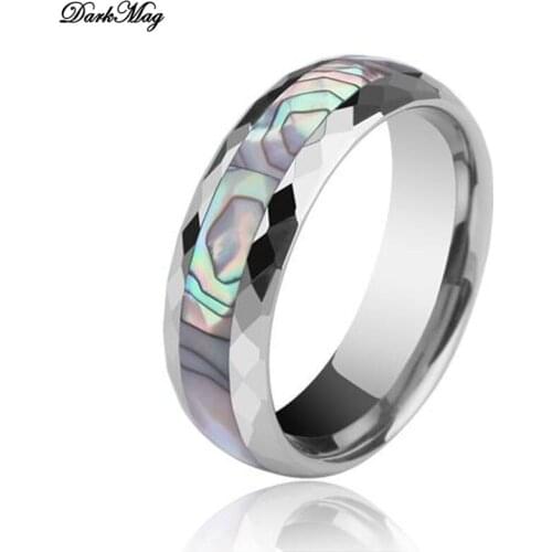 DarkMag Fine Jewelry 8MM Inlaid Abalone Shell Beveled Steel Stainless Steel Ring Wedding Jewelry US Size 7 8 9 10 11 12