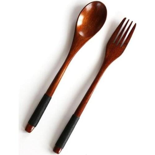 Wooden Spoon Fork Set Portable Cutlery Set Wood Spoon Salad Fork Japanese Style Dinnerware Set Wooden Utensils Tableware SN2246