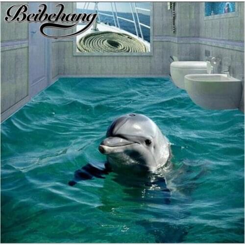 Beibehang Custom Photo Floor WallPaper 3D Bathroom Cute Dolphin Underwater World Living Room Self-adhesive Floor Mural Wallpaper