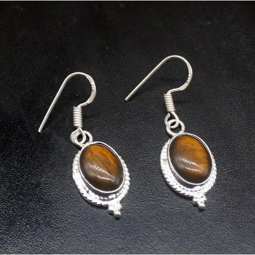 Gemstonefactory Big Promotion Single Unique 925 Silver Fashion Tigers Eye Women Ladies Gifts Dangle Drop Earrings 20212505
