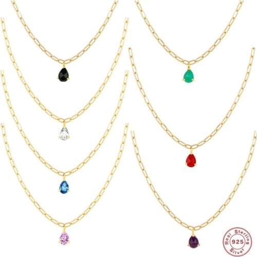 GS 925 Sterling Silver Colorful Oval Water Drop Zircon Charm Pendant Necklace Luxury Big Thick Chain Choker Party Fine Jewelry