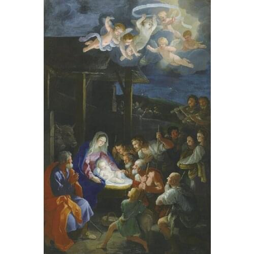 Canvas picture beautiful print art craft oil painting Angels escort the birth of Jesus fine gift for family