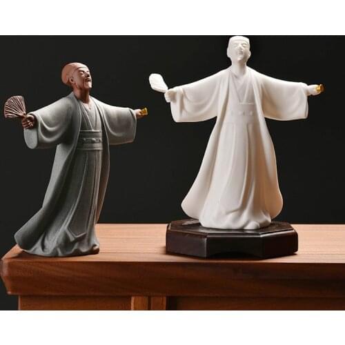 Chinese Historical Figure Zhuge Liang Kong Ming Decoration Ceramic Wind and Rain Zen Living Room Entrance Decoration tea pet