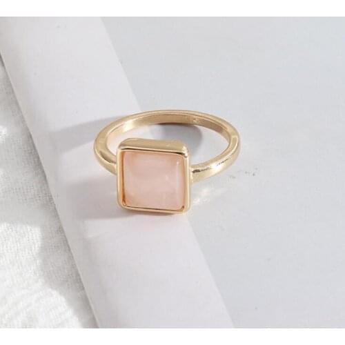 1cm Square White Green Rose Pink Quartz Stone Rings Fashion Inner Dia 1.7cm Gold Color Brincos Pendientes Jewelry for Women