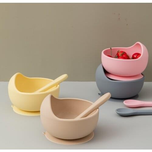 2Pc Baby Silicone Bowl and Spoon Feeding Tableware Food Grade Silicone Waterproof Dinnerware Kids Dishes Suction Bowl BPA Free