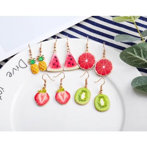 Korea New Cute Fruit Lady Earrings Strawberry Pineapple Tomato Kiwi Orange Cucumber Dragon Apple Pineapple Girl Fruit Earrings