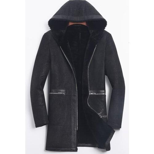 Leather Jacket Men Sheep Shearling Fur Coats Hooded Slim Wool Fur Coat Winter Jacket Mens Windbreaker Jaqueta De Couro 864 YY509