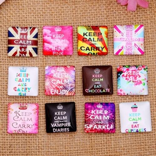 10/15/20/25MM English Alphabet Pattern Square Handmade Photo Glass Cabochons & Glass Dome Cover Pendant Cameo Settings