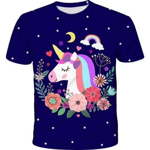 Summer Unicorn T-Shirts Children 3D Cartoon Anime Pony Girls Clothes Unisex Boys Short Sleeves Tees Baby Kids Crew Neck Tops
