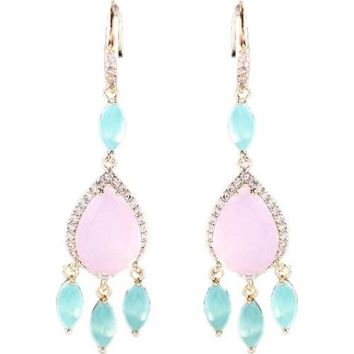 Summer Fashion Water Drop Pendant Earrings Korean Trend Cubic Zirconia Leaf Dangle Women Luxury Wedding Party Earring Jewelry