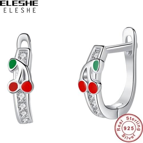 Trendy 100% 925 Sterling Silver Stud Earrings Summer Red Cherry Color Enamel Earrings For Kids Cute Silver Jewelry Gift
