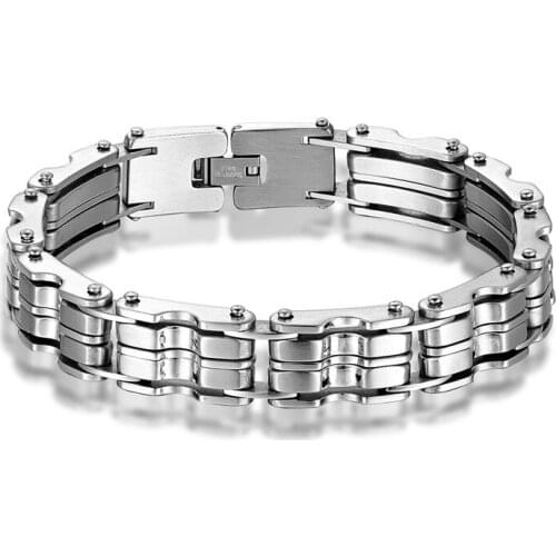 Men Silver Stainless Steel Link Chain Bracelets & Bangles Mens Cuff Wristband Biker Motorcycle Bracelet Jewelry