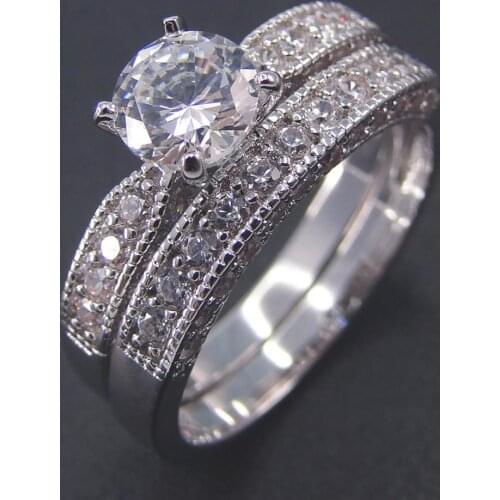 Wedding Ring Sets 100% 925 Sterling Silver Fine Jewelry CZ Women Engagement Wedding Ring Set For Gift