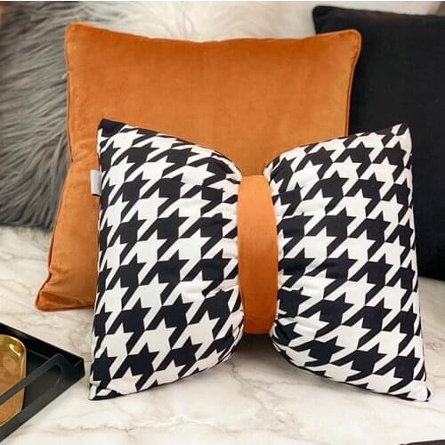 Nordic Black and White Houndstooth Pillow Cover Velve Orange Throw Pillowcase Pillow Cover Cushion Home Decor for Sofa Bed