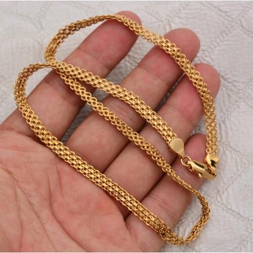 Dubai Arab Gold Color necklace For Man Women Tone Snake Chain Miami Cuba Link with Round Box and Wheat Chains Choker Jewelry