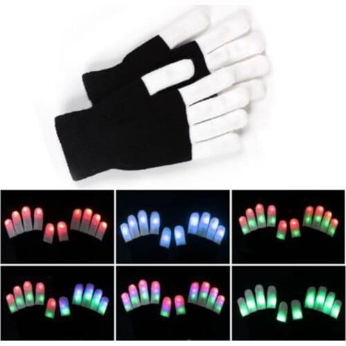 1 Pairs Men Women Unisex LED Rave Flashing Gloves Glow 7 Mode Light Up Finger Lighting Gloves