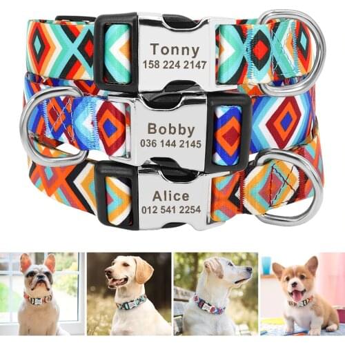 Personalized Dog ID Collar Nylon Customized Dogs Collar With Tag Nameplate Free Engraving For Small Medium Large Dogs Pitbull