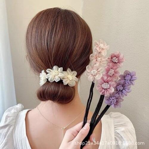 Elegant Bud Chiffon Flowers Bun Maruko Hairstyles New Women Making Long Tools Sweet Headband Hairbands Fashion Hair Accessories