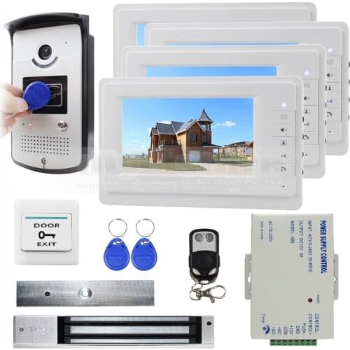 DIYSECUR Remote Control + Magnetic Lock + 7 inch Monitor Video Door Phone Intercom Doorbell 700 TV Line Camera RFID Keyfobs