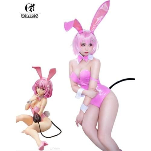 ROLECOS To Love Ru Momo Cosplay Costume Bunny Girl Sexy Jumpsuit Momo Belia Deviluke Women Pink Costume Cosplay Romper Halloween