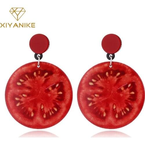 XIYANIKE Red Tomato Acrylic Fruit Big Round Drop Dangle Earrings Women Femme Fashion Jewelry Pendientes Accessories Friend E1852