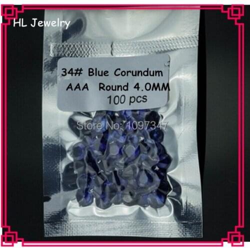 4MM Lab Created Round 34# Blue Corundum Stone 100PCS/Lot Loose Synthetic Corundum Blue Round Stone