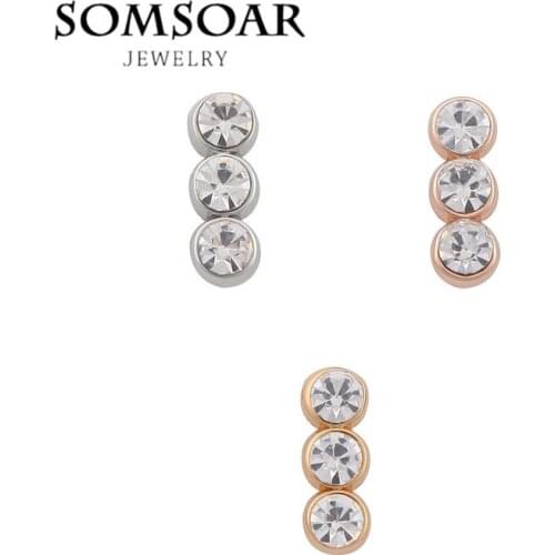 Somsoar Jewelry round Crystal Charms Sparking Trio Keys for Leather Bracelets DIY Breloque Jewelry as Women Gift 10pcs/lot