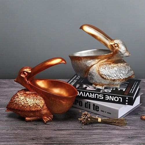 Resin Pelican Statue Key Candy Container Storage Animal Model Figurine Miniature Holder Ornament Home Table Decoration