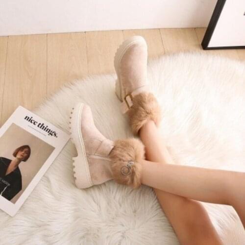 Warm Thicken Fashion British Wind Women Snow Boots Round Toe Casual Zipper Female Booties Slip On Outdoor Mujer Shoes