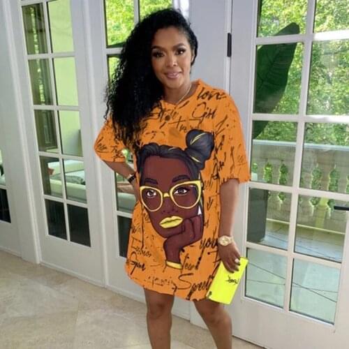Streetwear Women Casual T Shirt Dress Oversized Short Sleeve Loose Summer Dress Fashion Cartoo Character Print Women Mini Dress