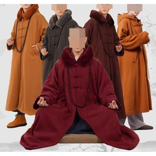 UNISEX high quality COTTON winter warm buddhist shaolin monks clothing abbot suits zen lay cape buddha robe meditation cloak