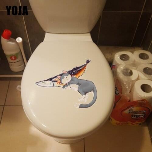 YOJA 23.6*20.1CM Sleeping Cats And Fish Creative Toilet Sticker Decals Bedroom Wall Decor T1-0113