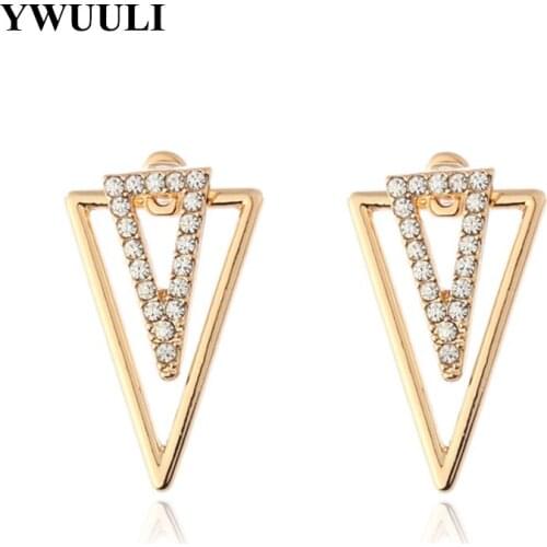 New Geometric Rhinestone Triangle Stud Earring For Women Simple Fashion Statement Vintage Korean Jewelry Brincos Pendientes JJ10