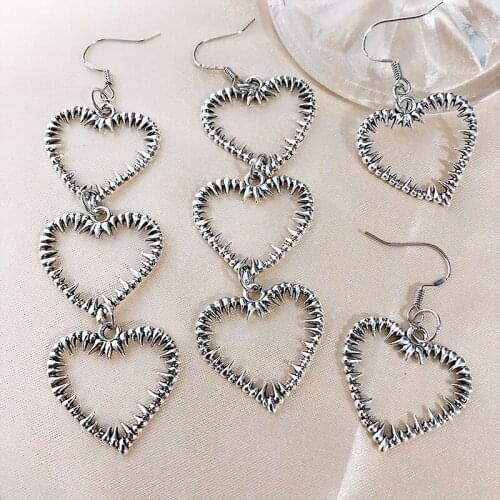 S925 Silver Jagged Heart Dangle Earrings For Women Cool Long Iron Ribbon Thorn Drop Earrings Hip Hop Punk Gothic Jewelry Gifts
