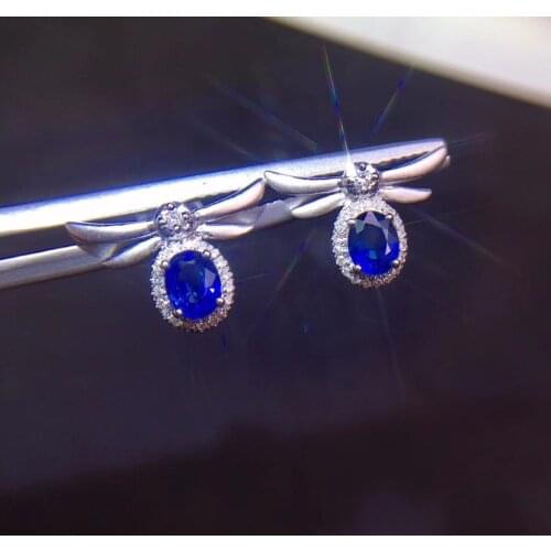 Fine Jewelry Collection Real 18K White Gold AU750 100% Natural Royal Blue Sapphire Gemstones Origin Stud Earrings for Women
