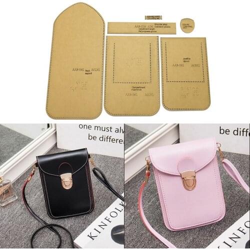1Set DIY Kraft Paper Template Fashion Mobile Phone Bag Shoulder Messenger Bag Leather Craft Pattern DIY Stencil Sewing Pattern