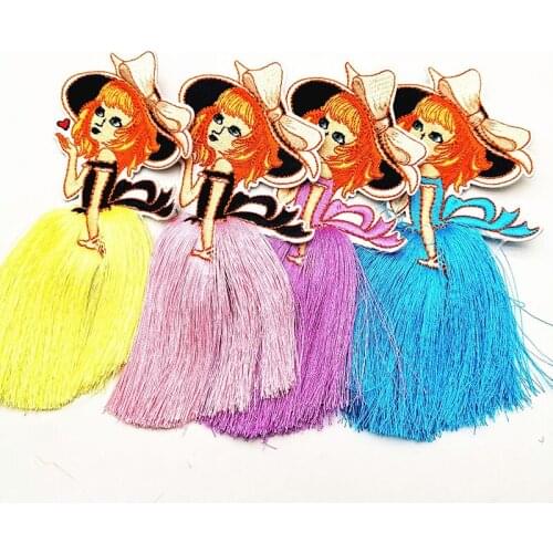 1pcs Cartoon Patches with Tassel Fashion Cute Girls Lovely Embroidery Patch DIY Garment Bag Decoration