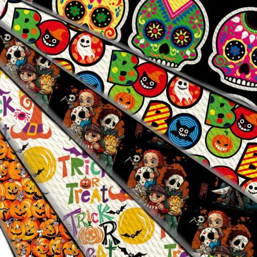 50x145cm Halloween Pumpkin Bullet Textured Dia De Los Muertos Skull Liverpool Fabric for Sewing Needlework Material DIY Cloth