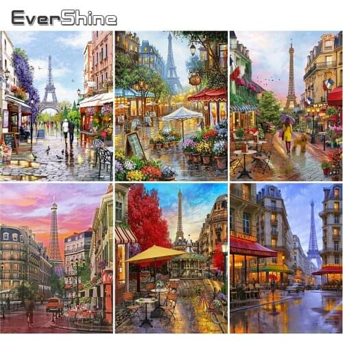EverShine Diamond Painting Scenic Street Full Square Diamond Embroidery Tower Paris Picture Rhinestone Mosaic Home Decor