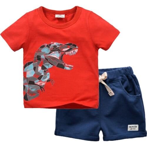 BINUDUCKLING Fashion Summer Baby Boys Kid Clothes Set Dinosaur Print Short Sleeve T-Shirt Shorts Cotton Children Clothing