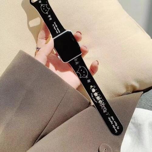 Cute cat glossy black sport wristband suitable for Watch band 44 40 38 42mm wristband accessories i Watch serie 3 4 5 6 band