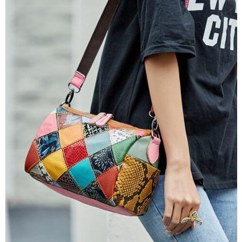 Brand Designer Womens Shoulder Bag Fashion Cowhide Splice Crossbody Bags 2021 New Women Bag Handbags And Purse Bolsos De Mujer