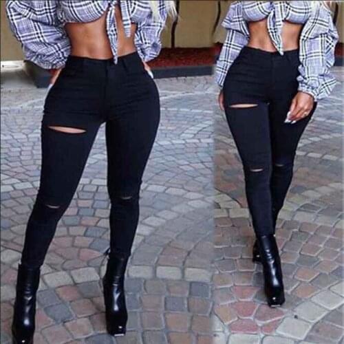 Black Ripped Skinny Jeans Women Fashion Slim Fit Butt Lift High Waist Stretch Jeans Woman Sexy Destroyed Denim Pencil Pants