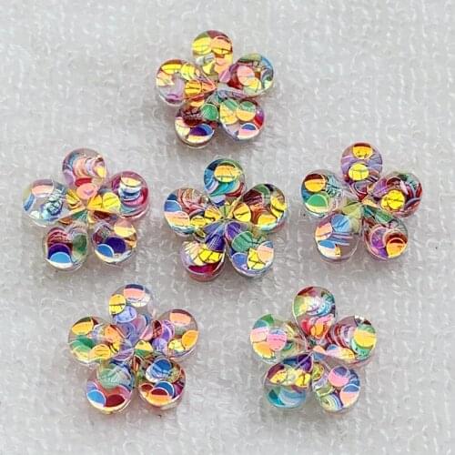 7mm(Thickness)*19mm Colorful Flower Resin Rhinestones Flatback glitter Loose Beads DIY Jewelry Garment / Phone Case Accessories