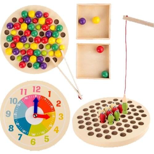 Kids Motessori Wooden Toys Wooden Clock Educatioal Game Fishing Colorful Wisdom Beads Motessori Math Educational Wood Toys