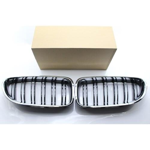 For BMW 6 Series M6 F06 F12 F13 2012-2017 Chrome Frame & Dual Slat Gloss Black Grille